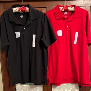 Lot of 2 Men’s Croft & Barrow Polo Shirts Black & Red Size L New with Tags